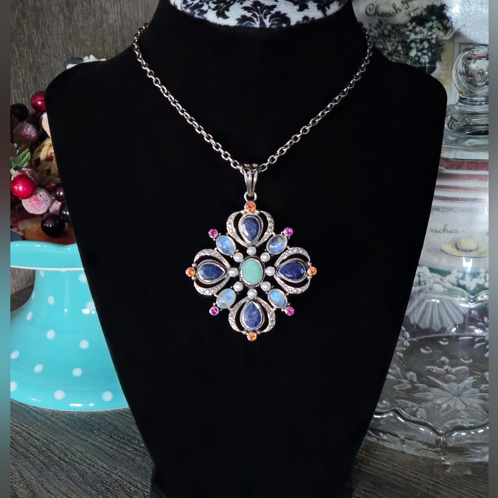 ***SOLD******NICKY BUTLER 925 Sterling Silver Lapis Moonstone Topaz Necklace - Picture 1 of 16